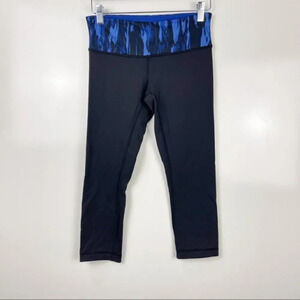 Lululemon Wunder Under Crop III Reversible Leggings Black/Blue Size 6 Womens
